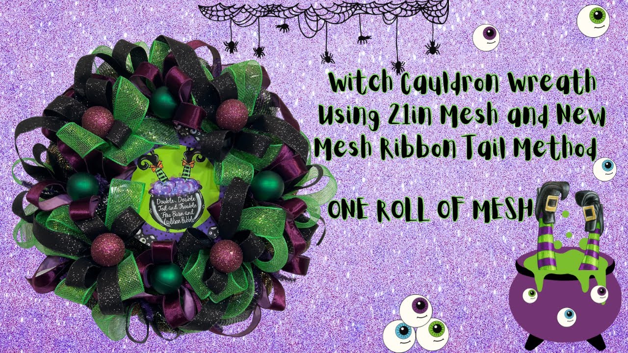 Halloween Witch Cauldron Wreath using 21” Mesh and New Ribbon Method |Crafting with Hard Working Mom