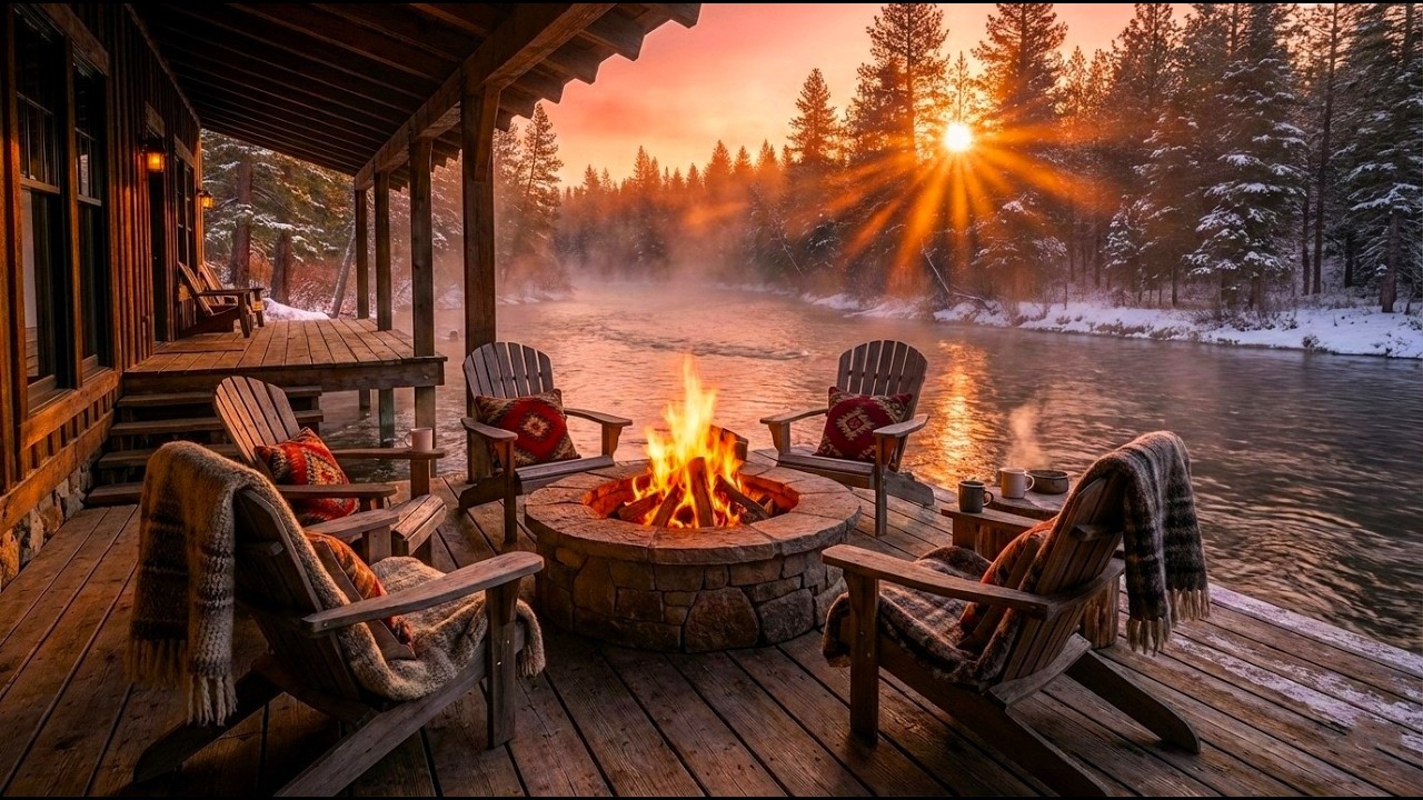 Crackling Campfire & River Sounds for Relaxation 🌅  | Cozy Riverside Escape 💤