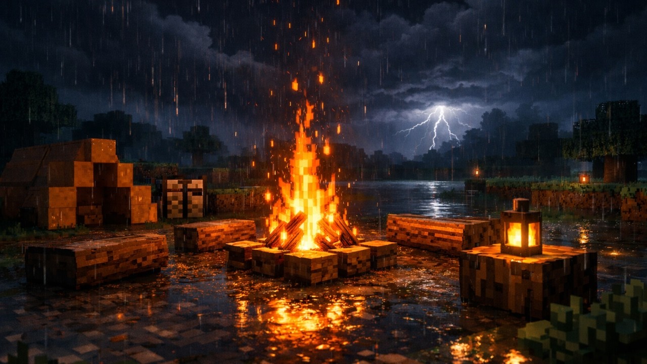 10 Minutes Relaxing Minecraft Campfire [4K] | M X U R I C E