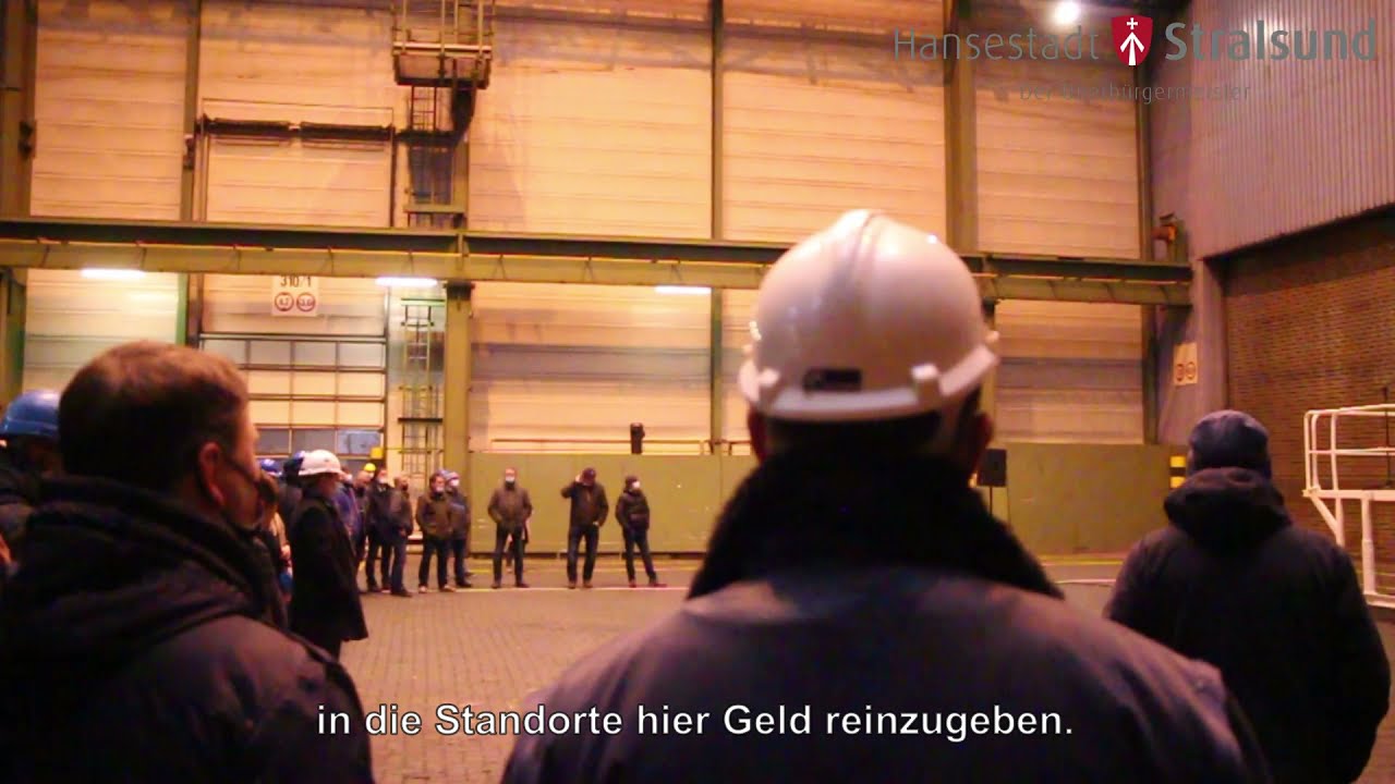 OB bei Betriebsversammlung auf Stralsunder Werft