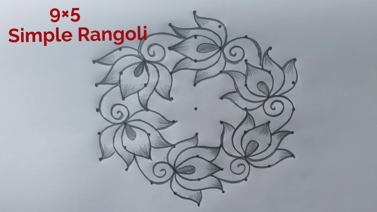 Simple Flower Rangoli 9×5 🌺 9 Dot Flower Rangoli 🌺 Flower Muggulu 🌺 Thaipusam Kolam