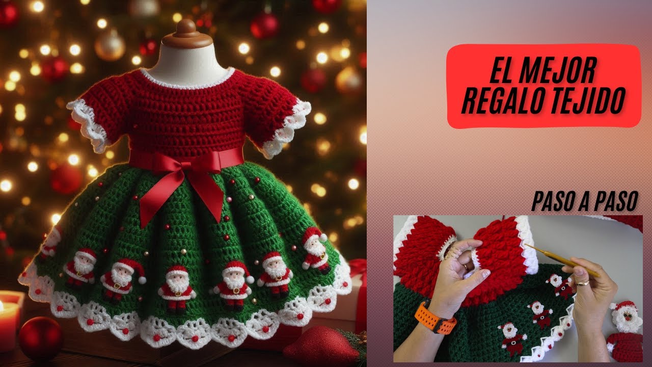 🎞️vestido a CROCHET para niña navidad #navidad  #vestidoa #paraniña #ganchillo #viralcrochet #croche