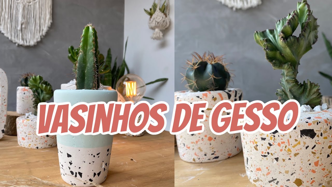 DIY - COMO FAZER VASOS DE GESSO ESTILO GRANILITE