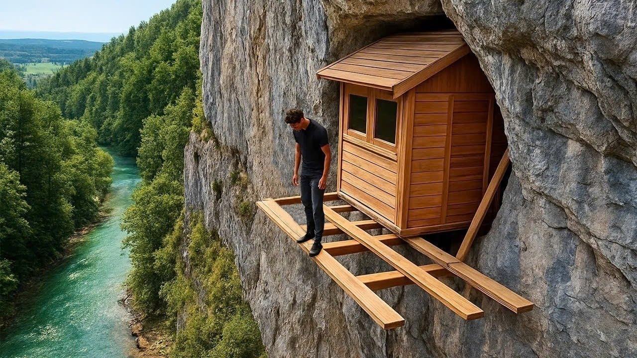 Survival Alone - Build A Shelter On  High Cliff, An Underfloor Heating System, Eel Traps And Cooking