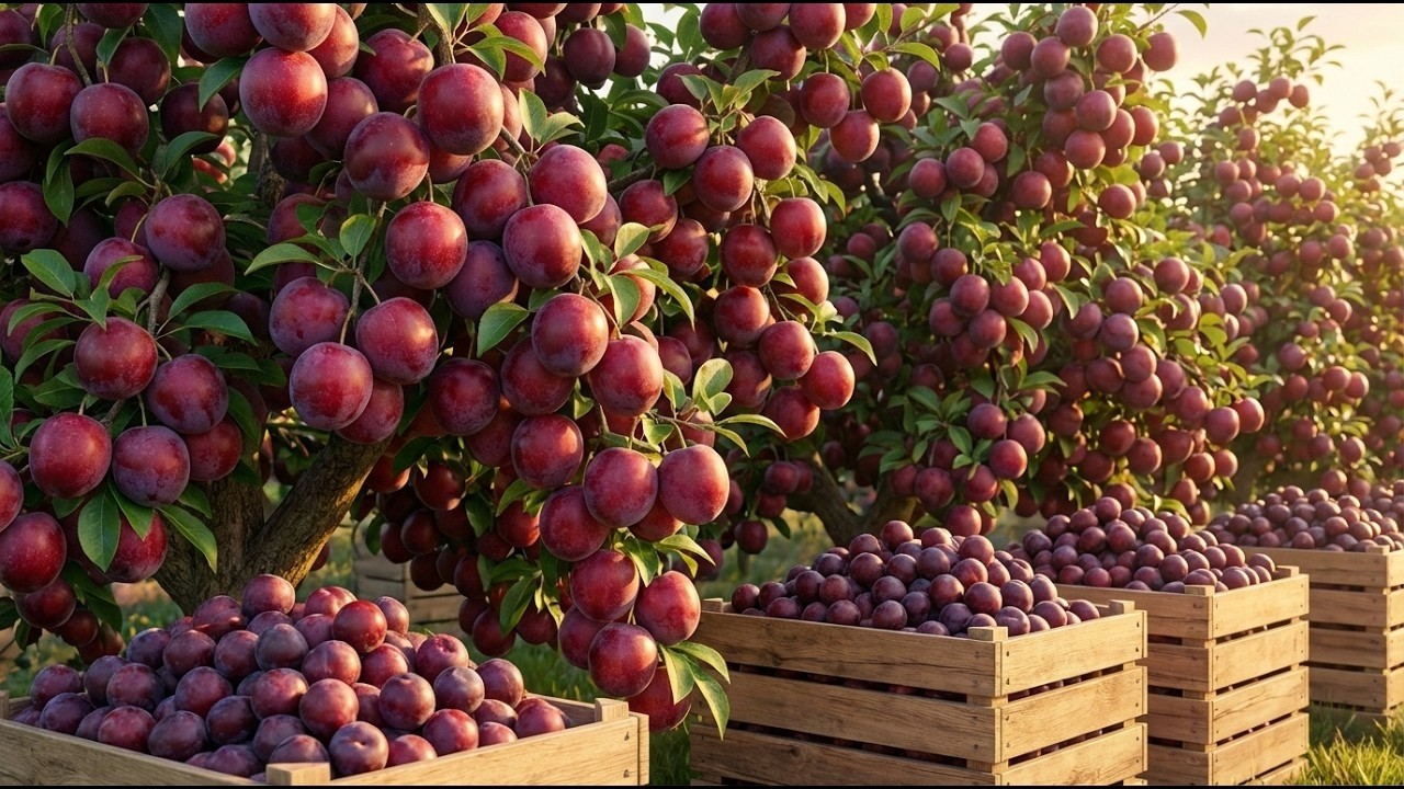 Soothing Harvest Day ASMR | Crunchy Red Cherry Plum Harvest (Clean & Satisfying)