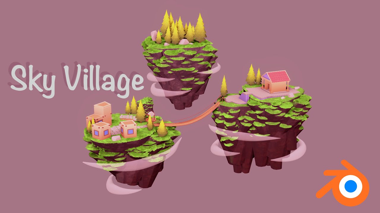 Village Sky Island | 3D Modelling Timelapse