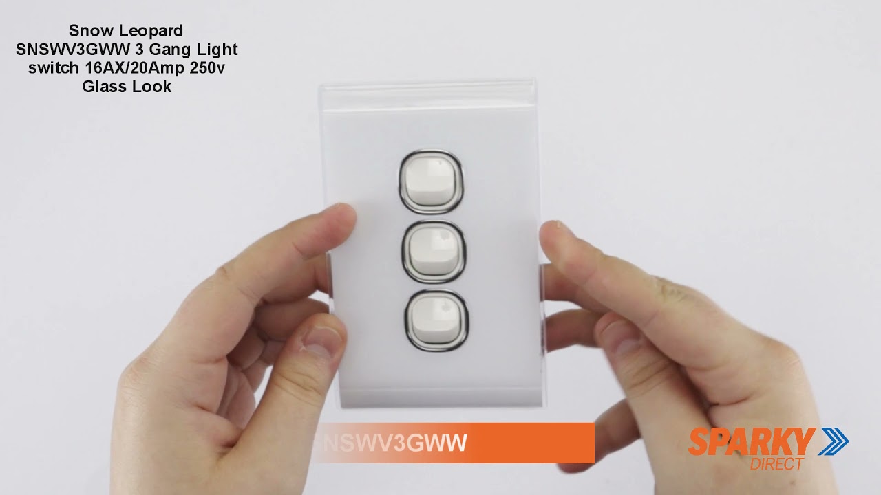 Snow Leopard SNSWV3GWW | 3 Gang Light switch | 16AX/20Amp 250v | Glass Look