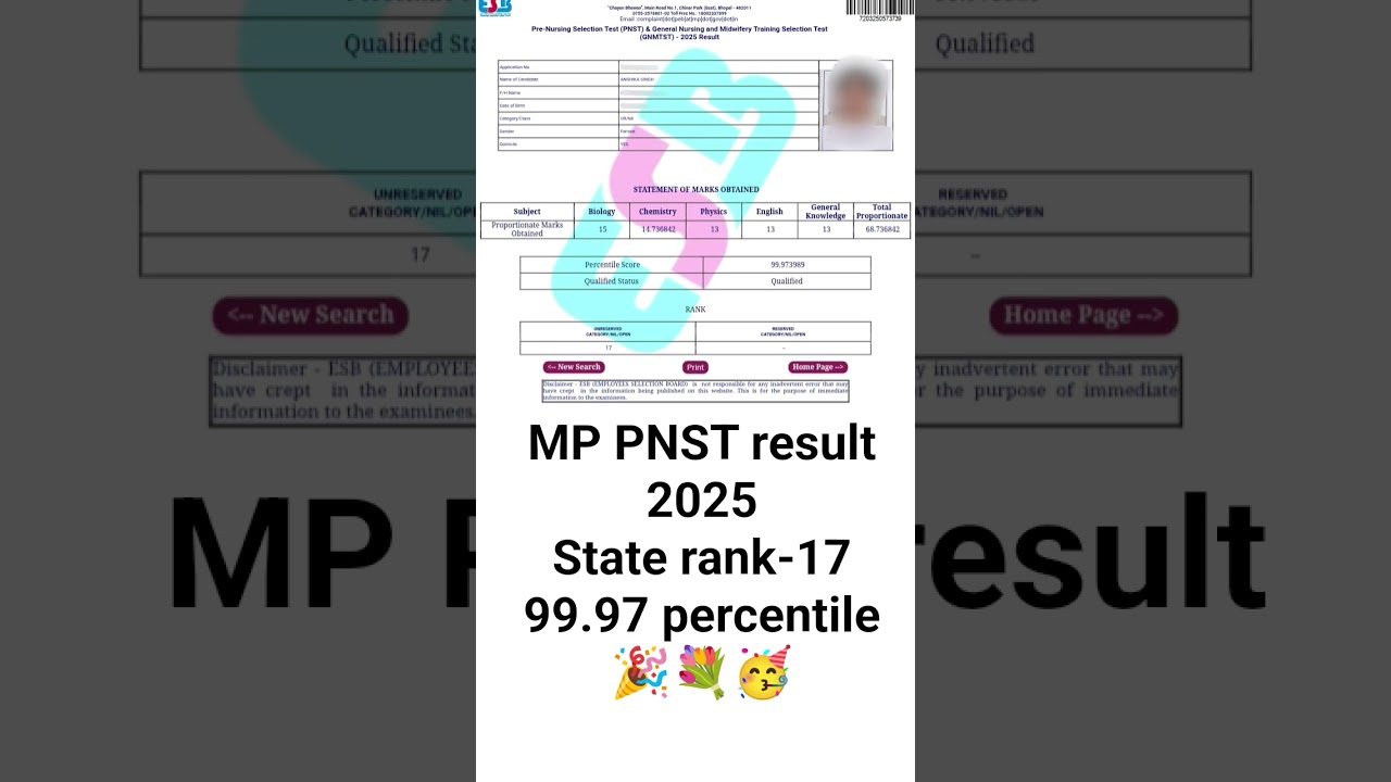 my mp pnst result 2025 🏅😊#examsuccess #mppnst2025 #mpnursing #resultday #mppnst
