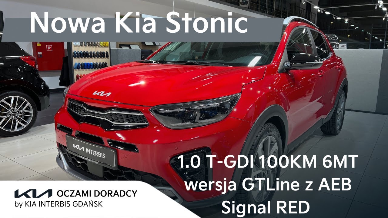 Nowa Kia Stonic [1.0 T-GDI 100KM 6MT] wersja GTLine z pakietem AEB w kolorze Signal RED | 4K