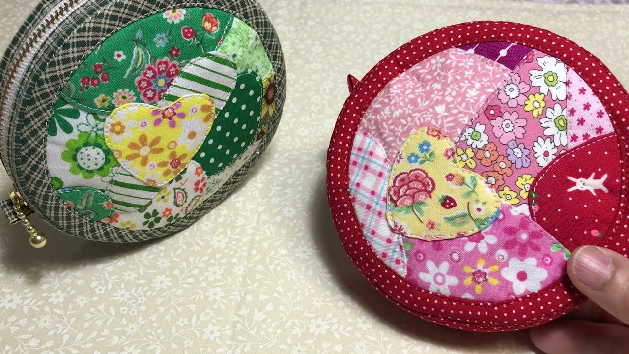 ちょっと大きめ、簡単マチの丸型ポーチ＾＾A slightly large, easy-to-use round pouch.