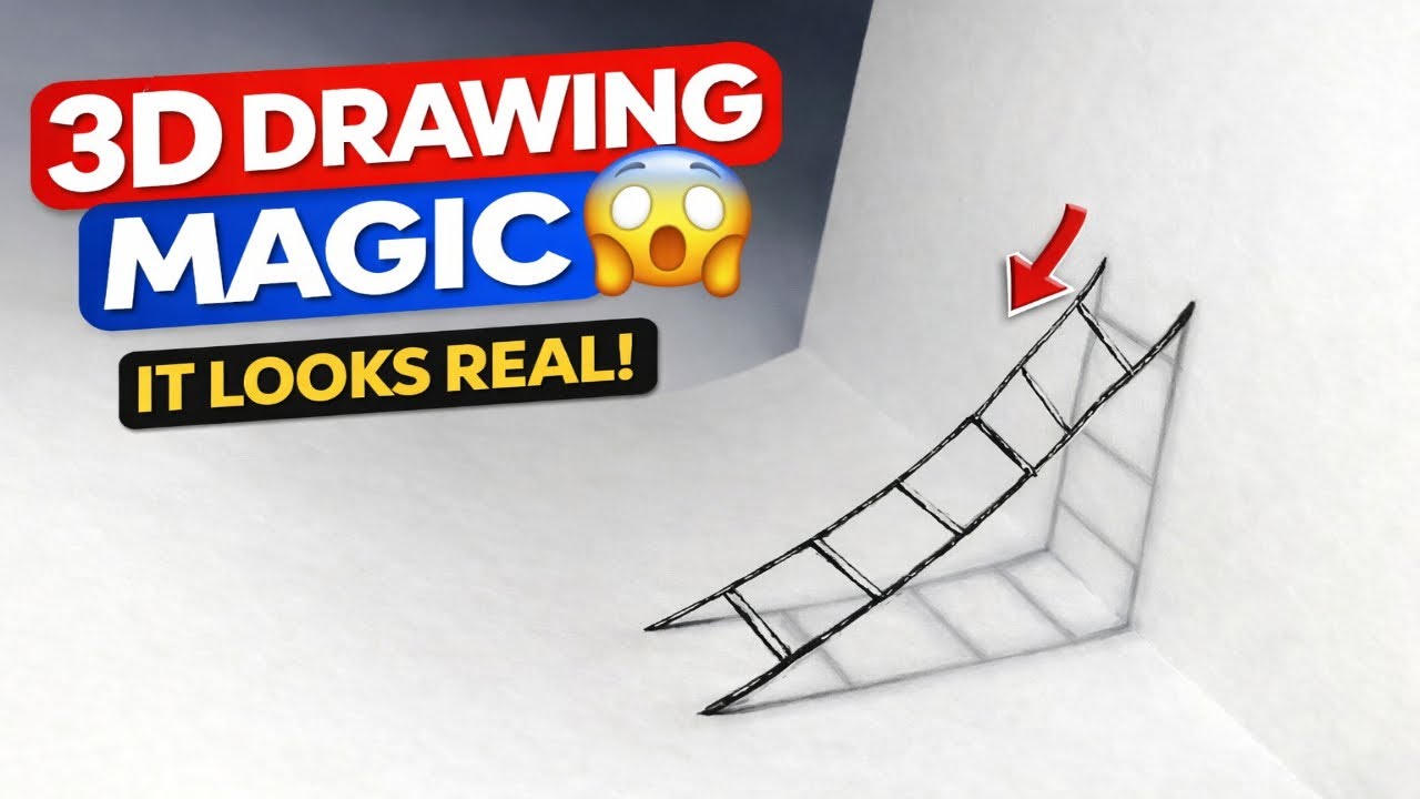 Realistic Ladder 3D Drawing | Optical Illusion Art l It Looks Real!