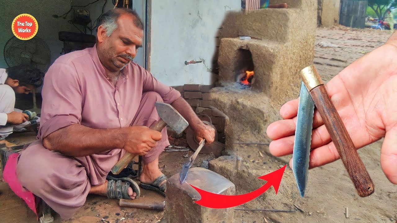 Blacksmith Making a Super Sharp Folding Knife From an Old Rusty Triangular file - The top works