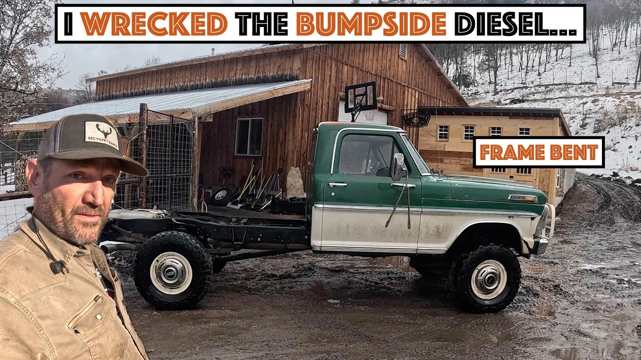 #856 - Wrecked The Bumpside Diesel (FRAME BENT) Now To Fix It! Put 12v Cummins In SuperDuty Frame!