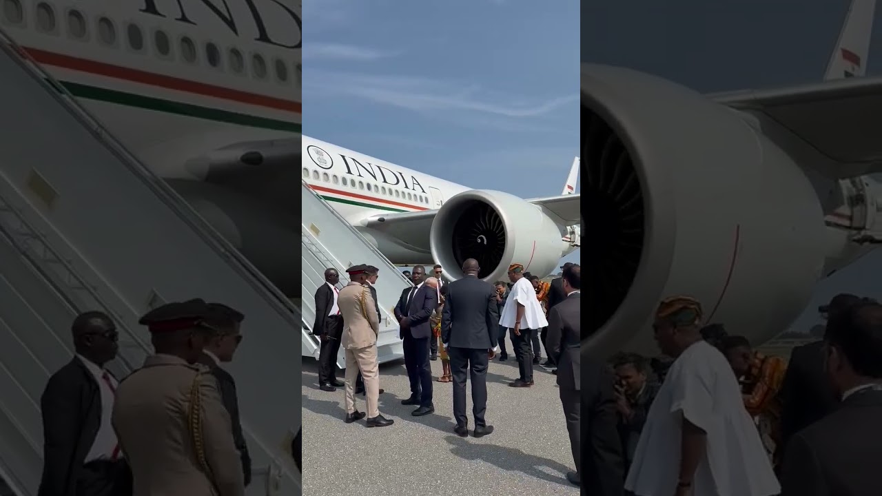 Prime Minister Narendra Modi welcomed by President Mahama at Ghana Airport
