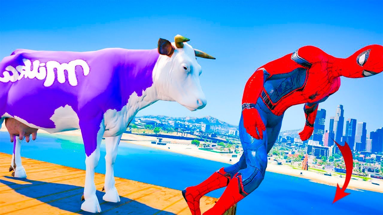 🦈🎉 Crazy Spiderman Funny Animals Moments 🐄🕷️ | GTA 5 Mods