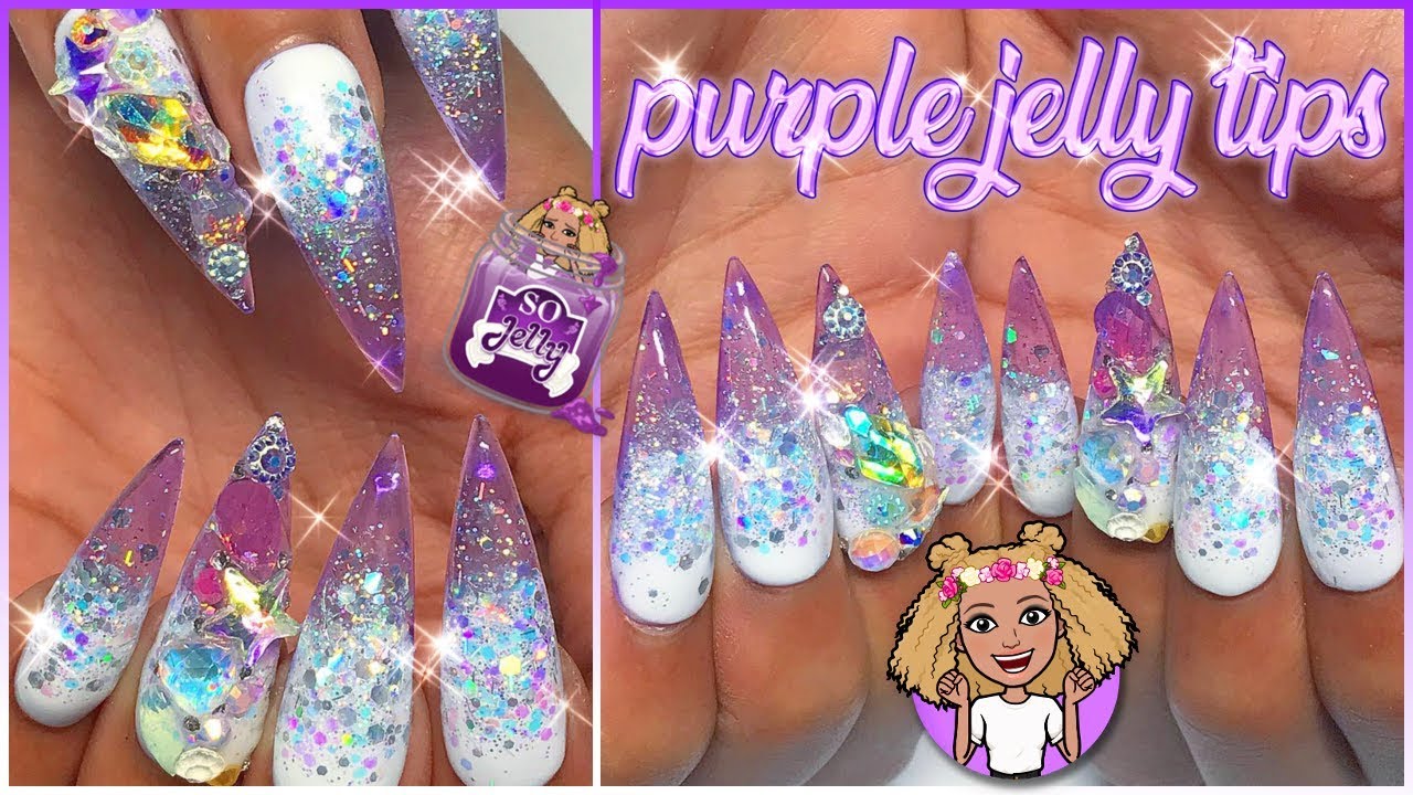 Purple Jelly Tips!! Makartt Glitter Glass Press-On PolyGel Nails | How I Use Nail Tab Glue
