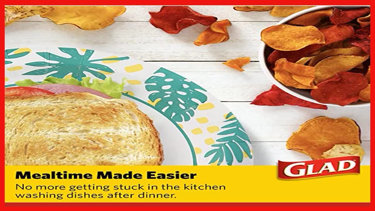Glad Disposable Heavy Duty Cut Resistant Microwave Safe Paper Bowls with Palm Leaves Design for Hot