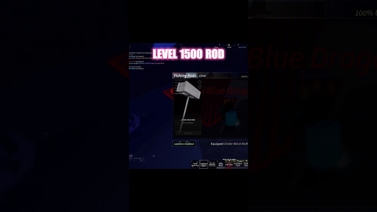 Cinder block rod - Level 1500 #fisch #roblox #johngaming