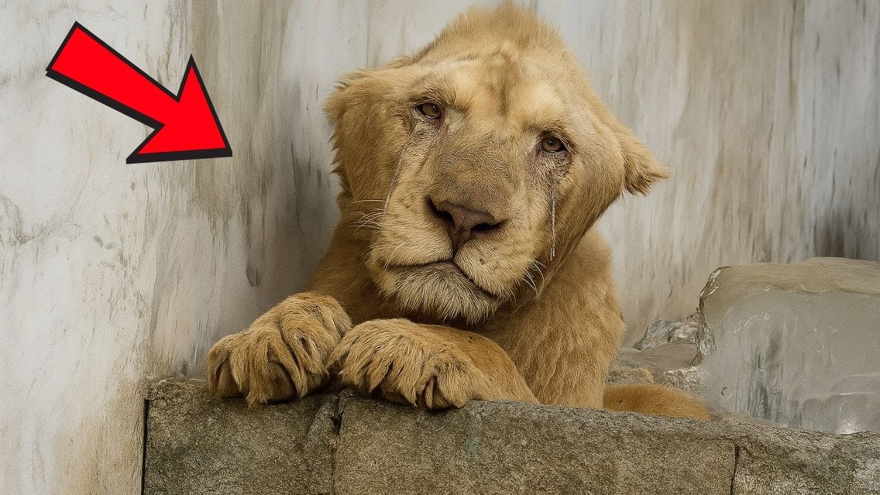 Un lion enfermé et maltraité pendant 3 ans, pleurant et suppliant les humains de le sauver