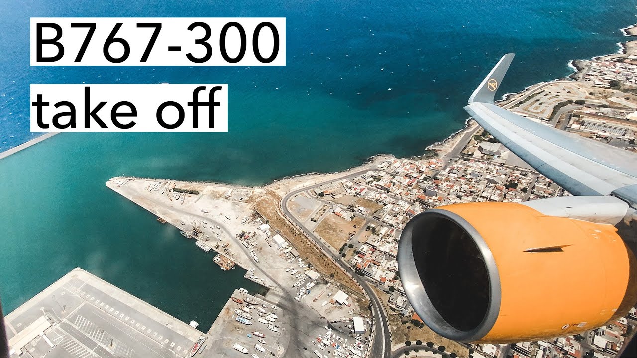 B767-300 take off from Heraklion (Greece) with epic engine sound [4K]