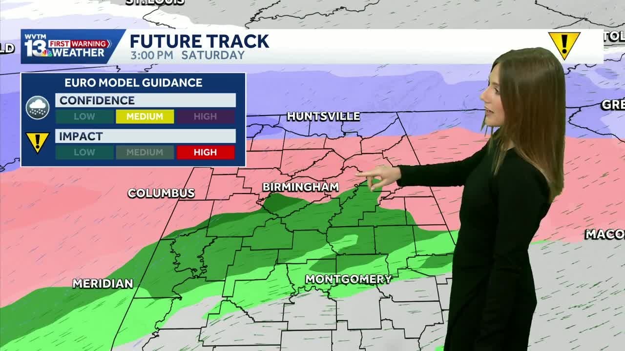 Rain returns mid-week before a winter storm threatens Alabama with snow and ice this weekend.