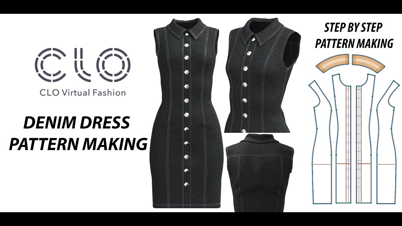 How to Make a Denim Dress Pattern in CLO3D | Step by Step Tutorial #clo3d #patternmaking #denimdress