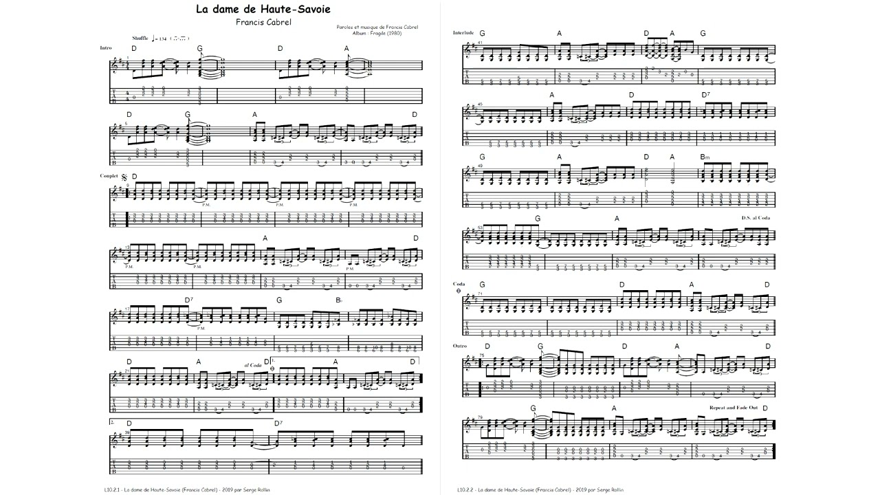 La dame de Haute-Savoie (Francis Cabrel) [GUITARLESS BACKING TRACK + TAB]