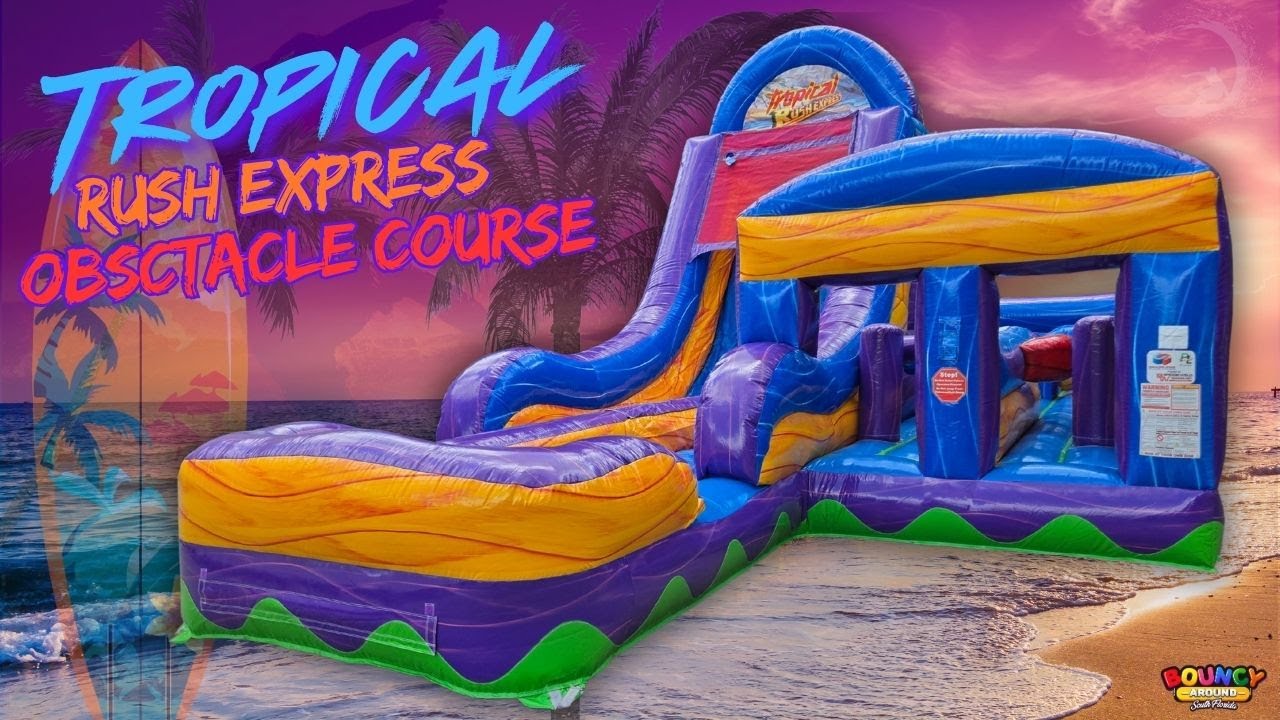 Tropical Rush Express Obstacle Course with Dual Slide by @HECWorldwideInflatables