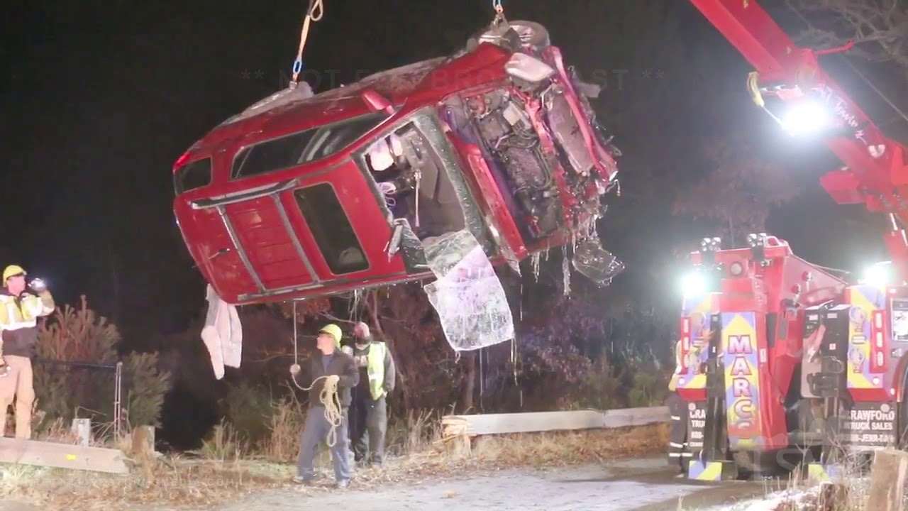 12-05-2019 Wareham, MA - Vehicle Plunges Into Water Filled Ravine- Woman & Pet Ferret Rescued