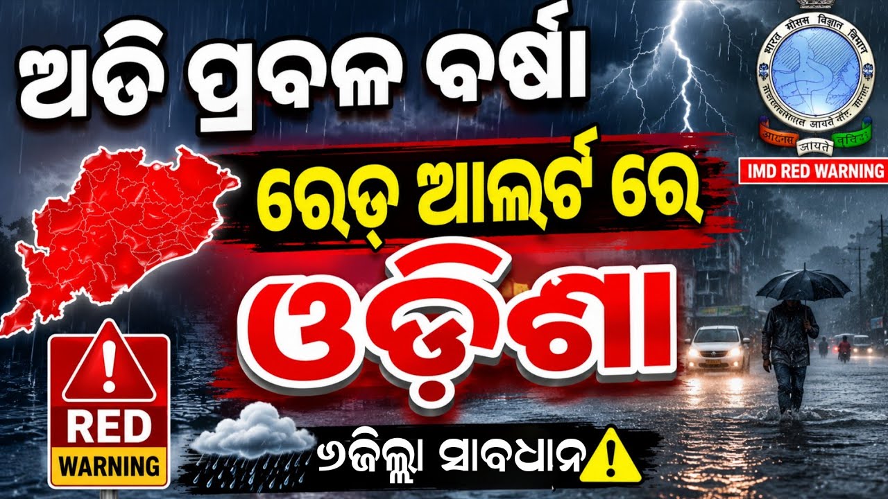 Heavy Rain in Odisha Today | IMD Red Warning for 6 Districts | Low Pressure Update | Odisha Weather