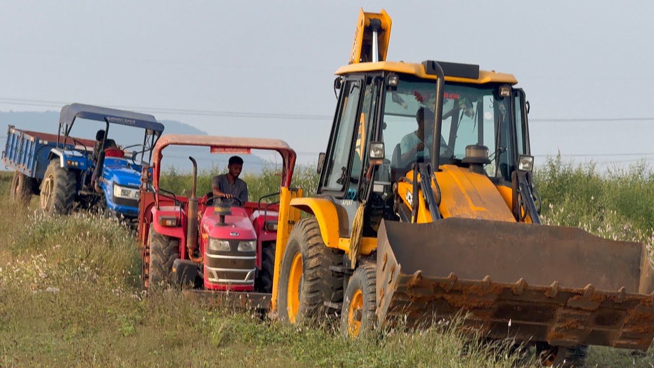 JCB Backhoes Loader Making Farm Sonalika Mahindra Swaraj Tractors Trolley🚜JCB tractor Working video