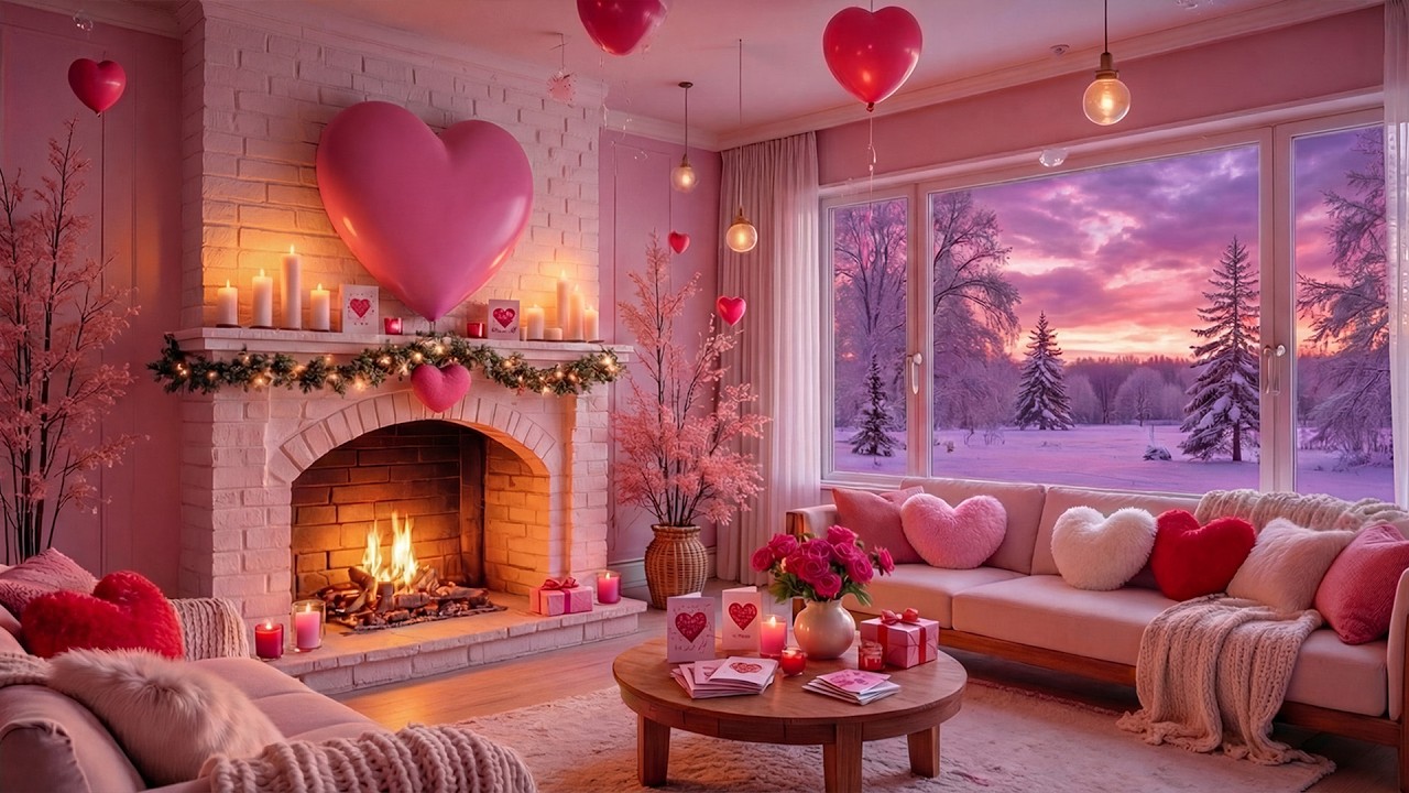 Happy Valentine's Music💝Soothing Piano Music & Fireplace for Valentine's Day 🎵Soft Piano & Love Mood