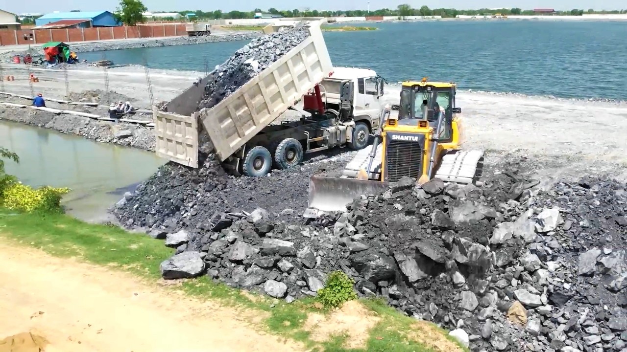 Well Done! Get Successful Connect to Public Road Across The Canal Use Blue Stones For Fill