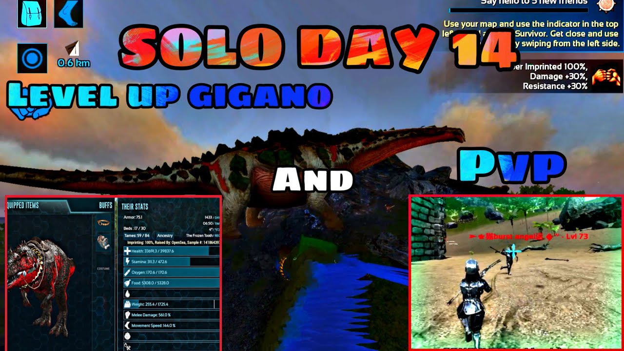 ARK MOBILE SOLO - BREEDING, PVP, LEVEL UP GIGA - Criando dinos, pvp, e upando giga