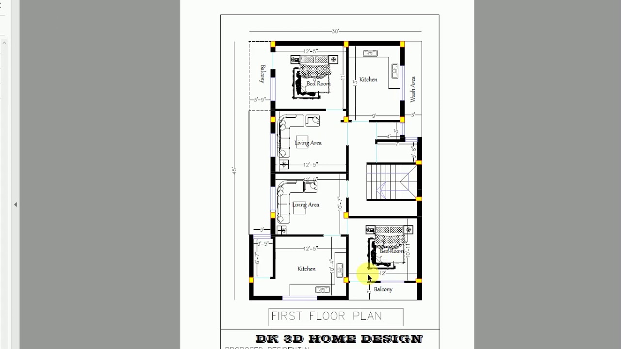 30X45 FT 2 STORY HOUSE PLAN 1ST FLOOR RENT PURPOSE