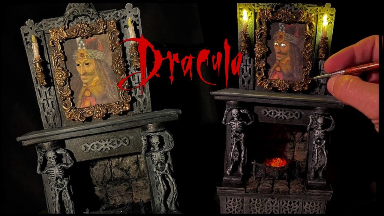 Haunted Dracula Portrait Moving Eyes 🎃 Halloween Fireplace LED Diorama