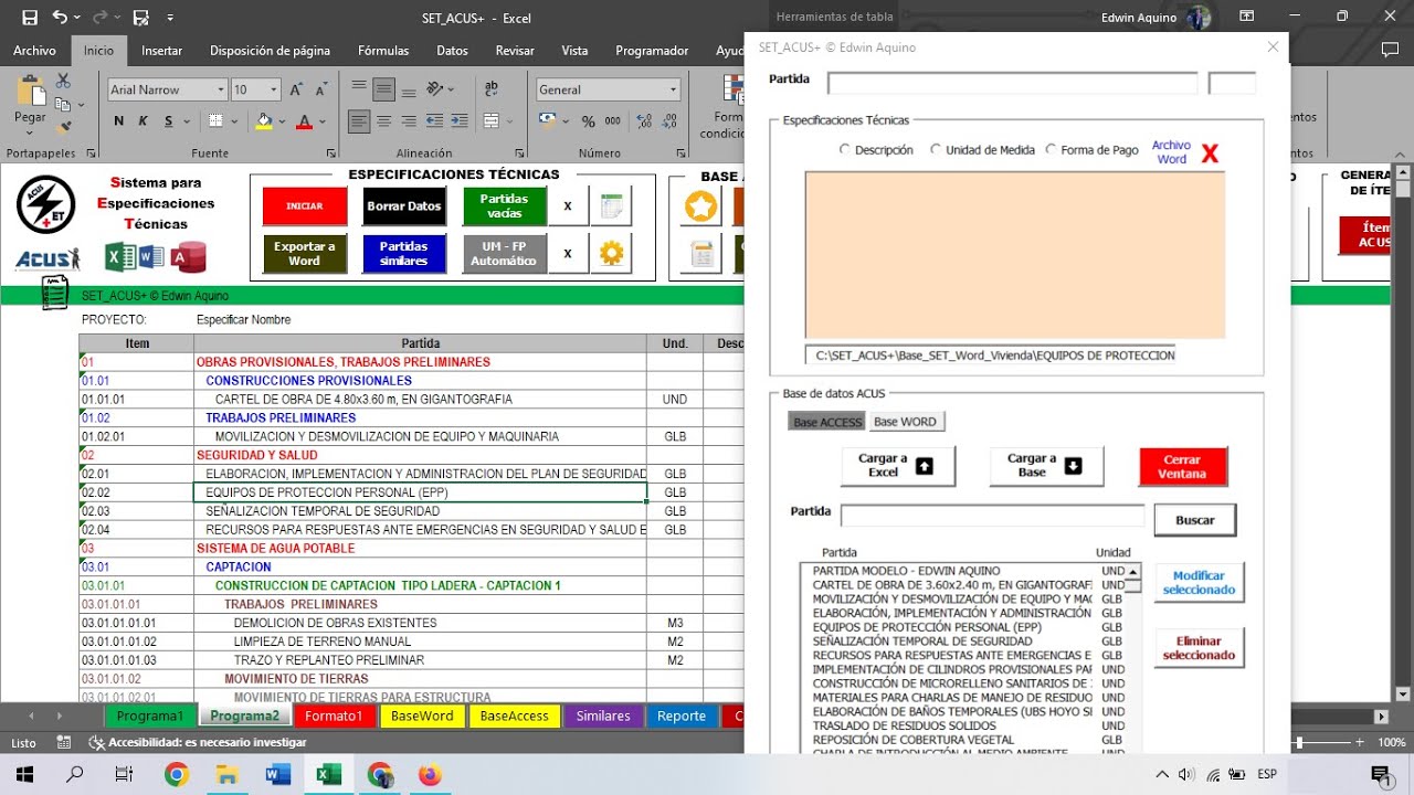 SET_ACUS+ │ S2: Funcionamiento del sistema de elaboración de especificaciones técnicas.