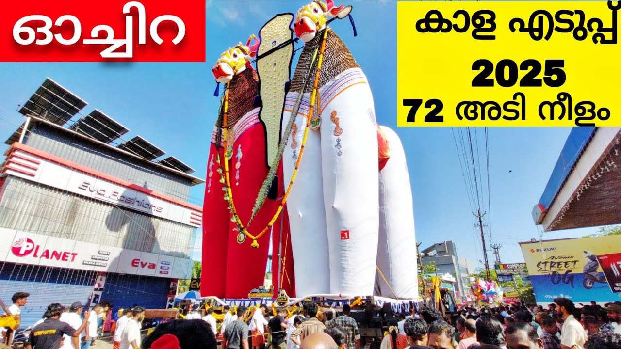 ഓച്ചിറ കാളകെട്ട് ഉത്സവം 72 അടി നീളമുള്ള ഭീമൻ കാളയെ ക്രെയിൻ ഉപയോഗിച്ച് വലിക്കുന്നു | ochira kalakettu
