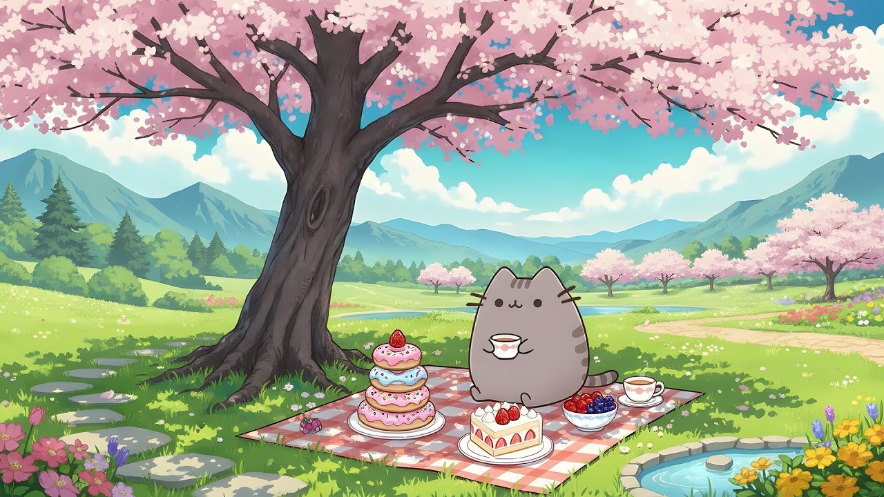Pusheen  Sunny Spring Homeyard 🌸📖 Gentle Lofi Beats for Study, Unwind & Focus