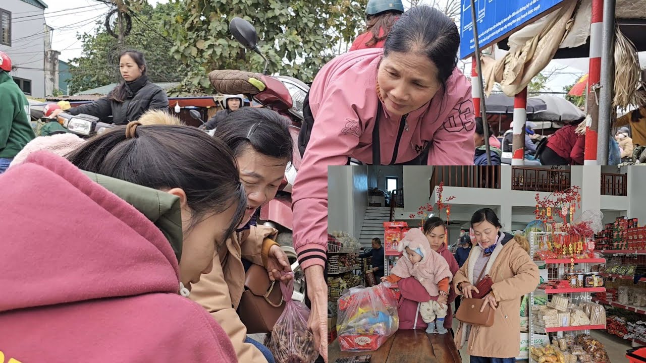 Single mother happy when kind woman takes her to see spring market on Tet holiday. Ly Vy Ca