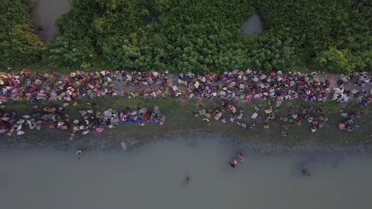 Raw: Drone Video Shows Rohingya Fleeing Myanmar