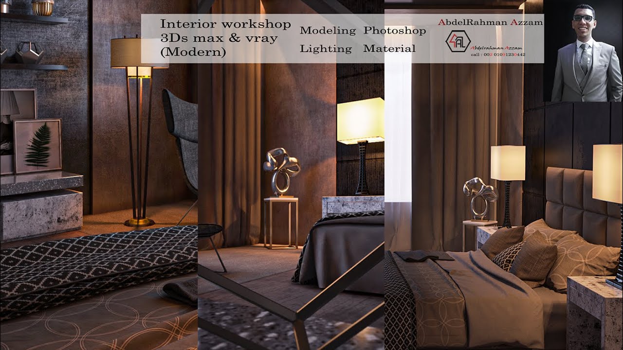 Interior workshop 3Ds max & vray Modern bedroom   L 01 Modeling