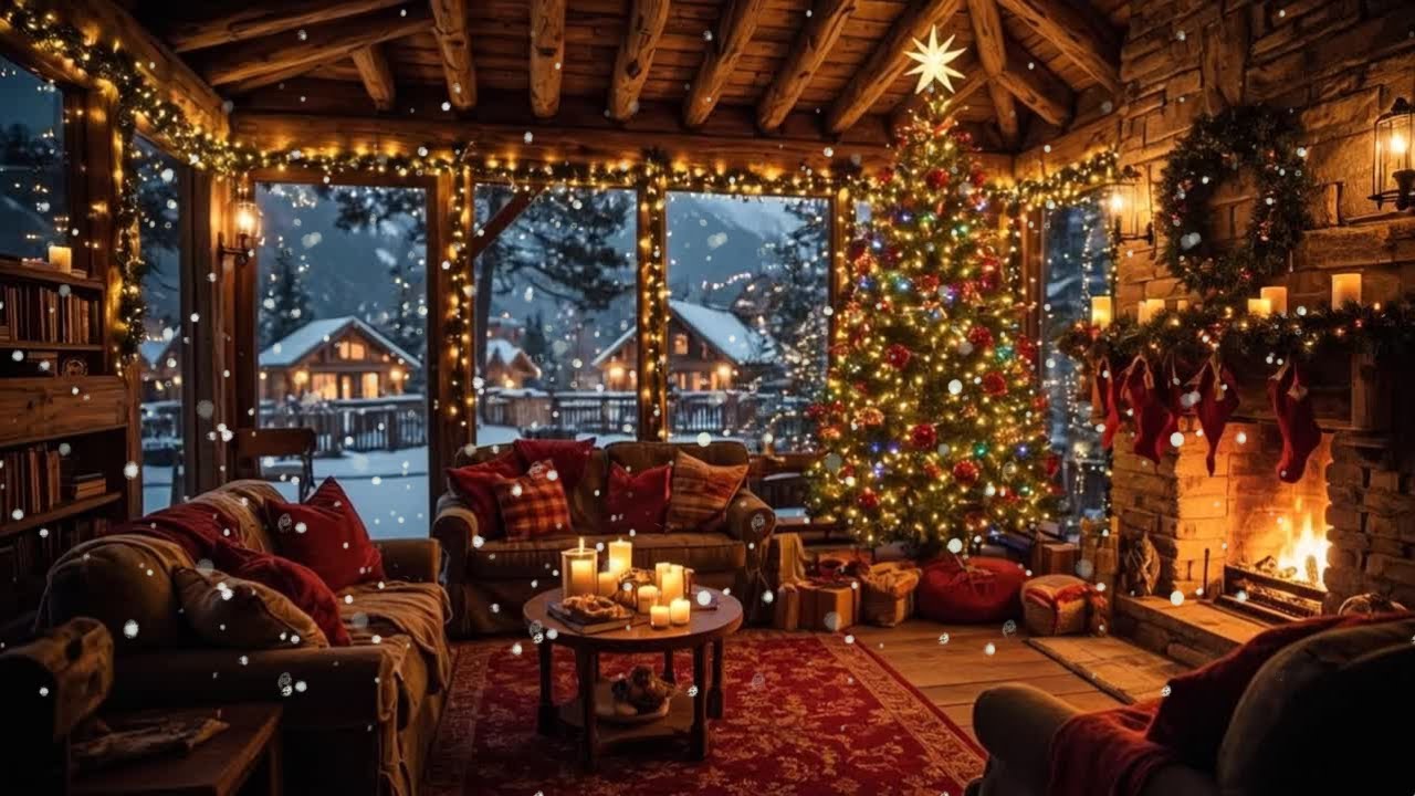 🔥11 HOURS+ Cozy Rustic Christmas Cabin Ambience | Fire + Soft Jazz + Snowfall Perfect TV Screensaver