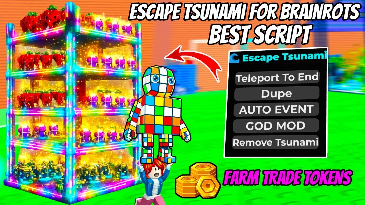 Escape Tsunami for Brainrots Script – Teleport to End, Dupe, Infinity Brainrots, Auto Farm (No Key)