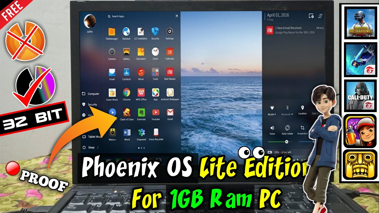 (New) Phoenix OS Lite Edition For 1GB RAM PC | NO GRAPHICS CARD | NO VT | 32 Bit | Dual Core PC's