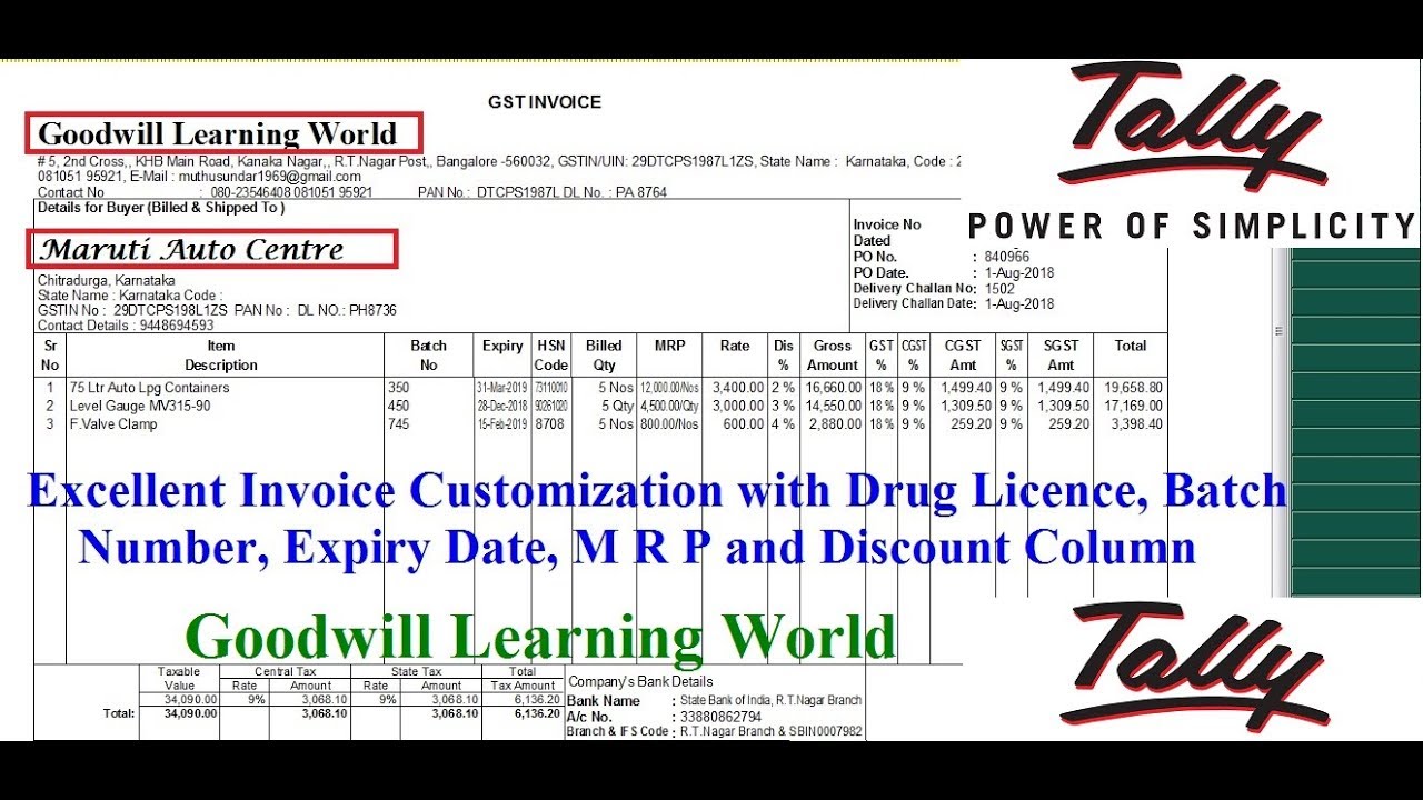 Amazing invoice Customization in Tally Erp 9 With Drug License, Batch Number, Expiry Date, M R P and