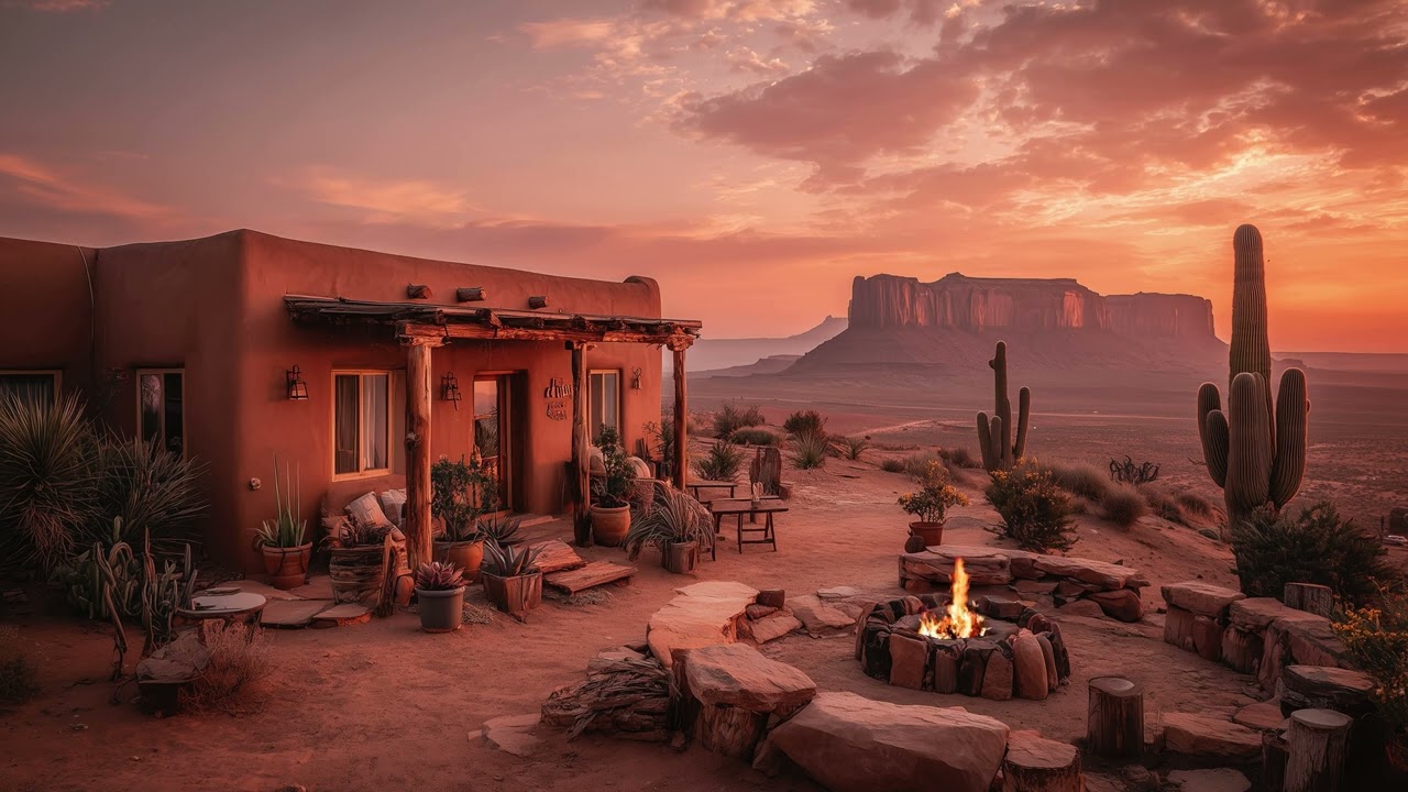 Cozy Adobe Fire Pit at Sunset | Arizona Desert Ambience with Crackling Fire & Nature Sounds