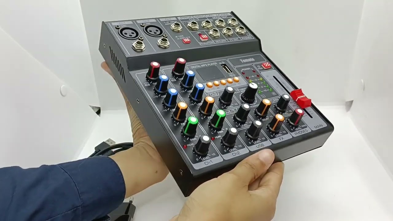 Mesa de Som Profissional TYT-005 - Mixer Efeitos 5 Canais Usb Pendrive