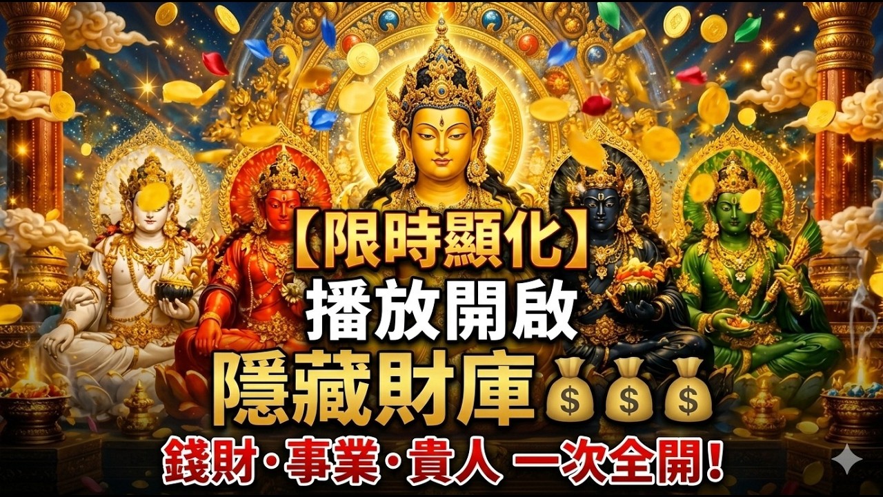 【限時顯化】播放這支影片，讓五色能量強勢開啟你的隱藏財庫💰五色財神同時降臨，改變你的財運軌跡！五色能量此刻為你啟動——錢財、事業、貴人、福報、化煞，一次全開！