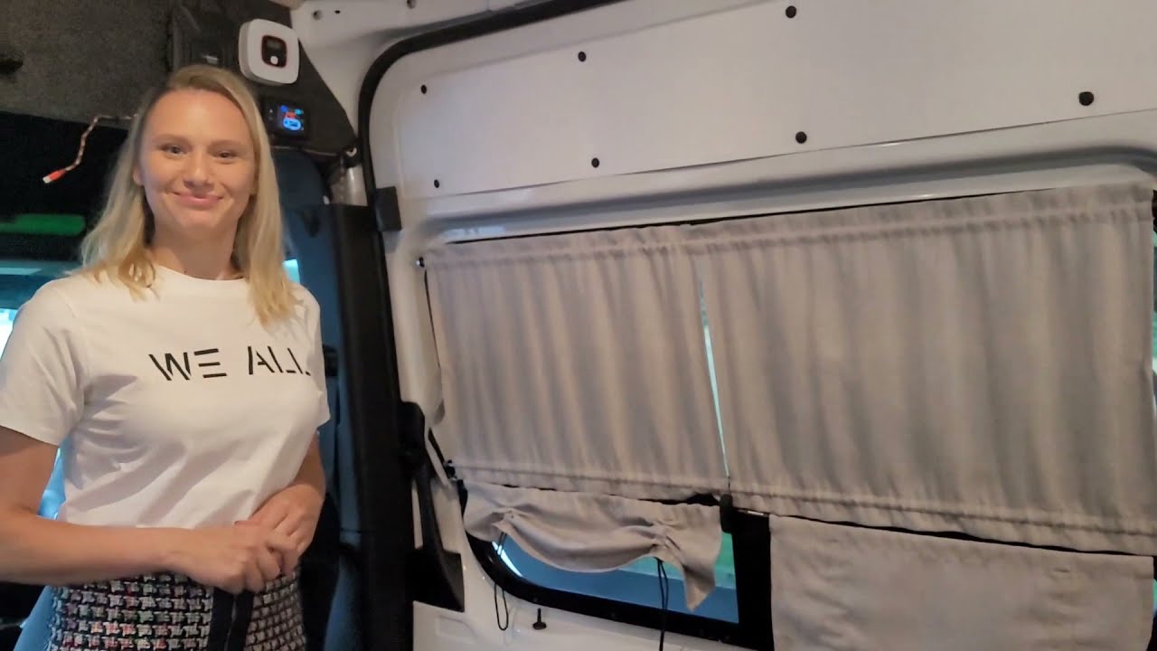Our new drapes for Sprinter van door window